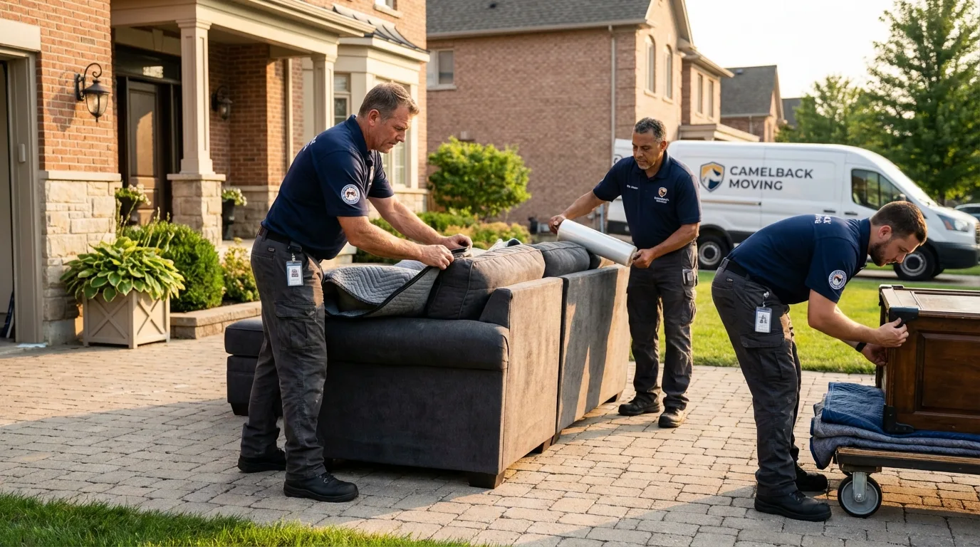 Large estate moving crew wrapping furniture in Coldwater, KS